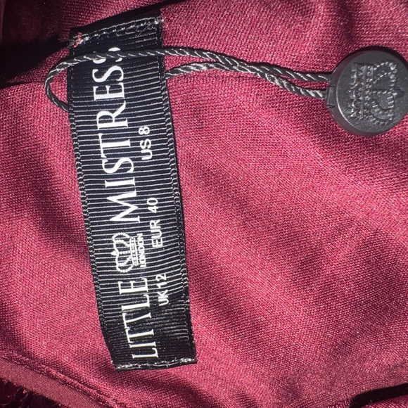 Little Mistress Dark Plum/Burgundy Sequin Long-Sleeve Wrap Dress NWT - Picture 6 of 12